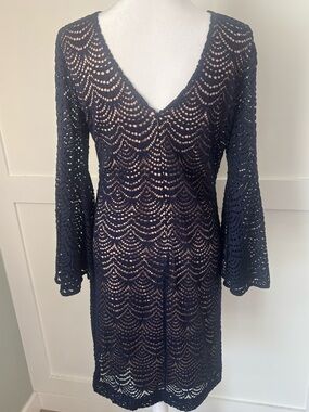Lilly Pulitzer Navy Crochet Lace V‑Neck Dress size small